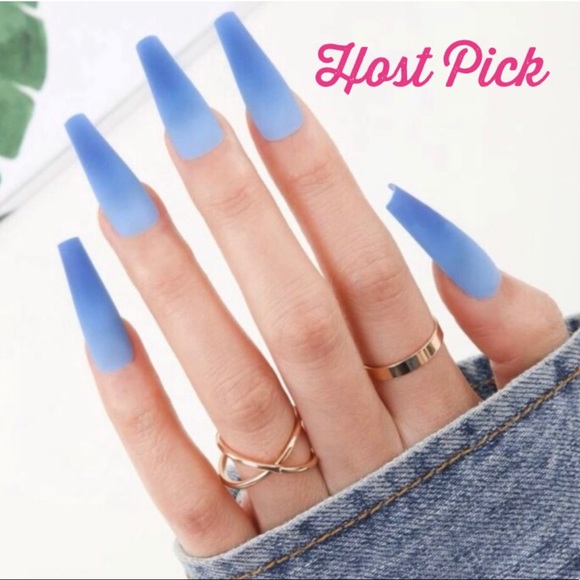 HOST PICK!! Matte Blue Long PRESS ON NAILS - Picture 2 of 4